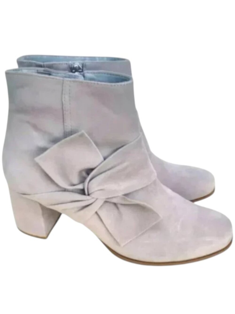 Tamaris Taupe Suede Bow Ankle Boots Block Heel Booties Size 7